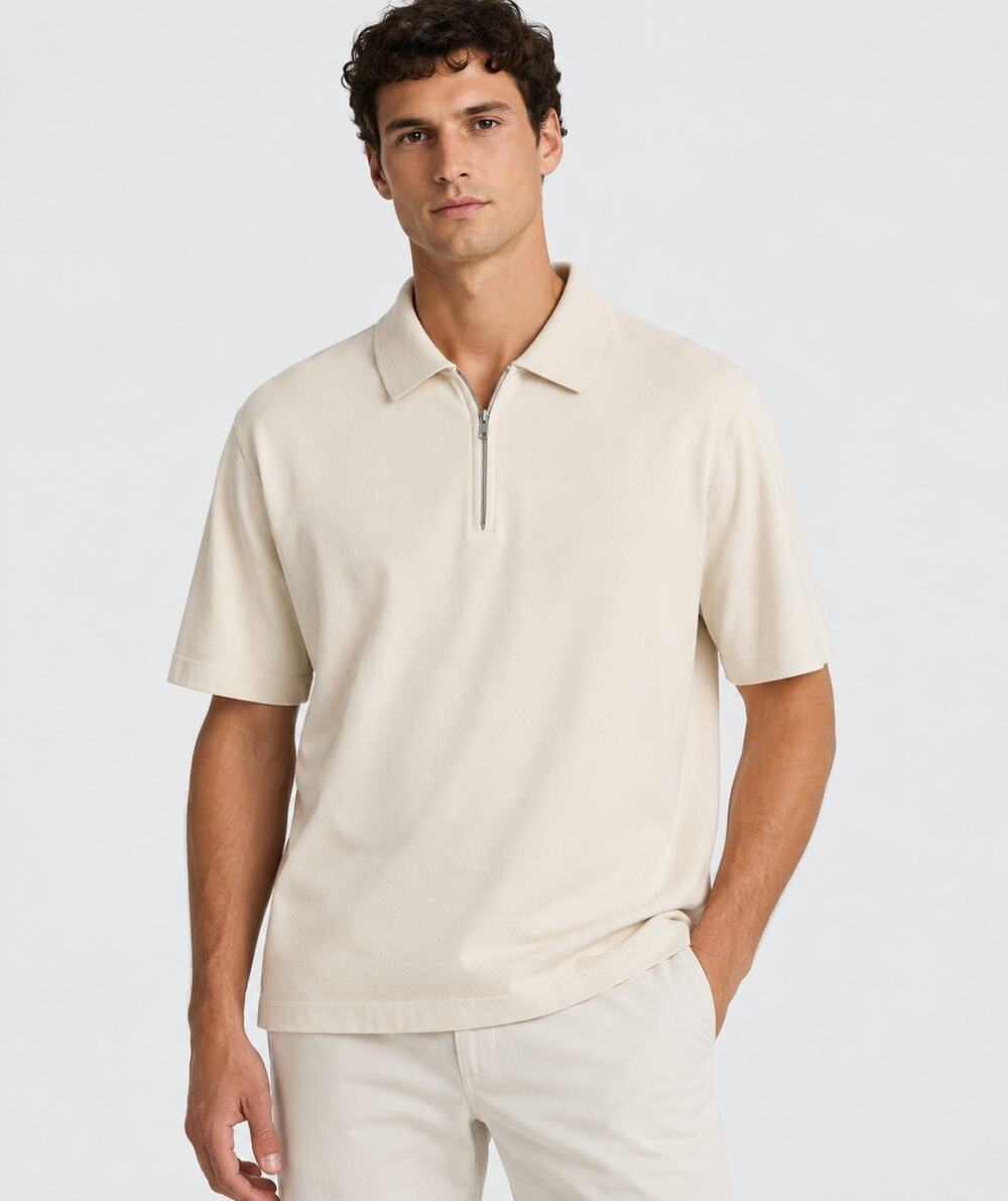 NWOT FRAME Zip Polo Shirt Light Stone Men’s Size Large